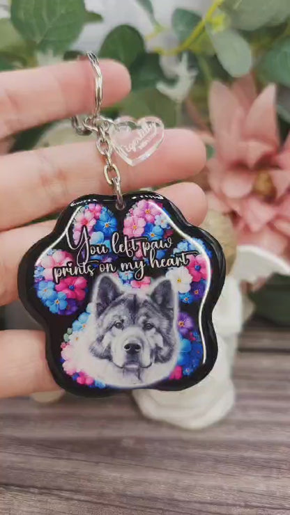Akita you left paw prints on my heart pet paw keyring keepsake