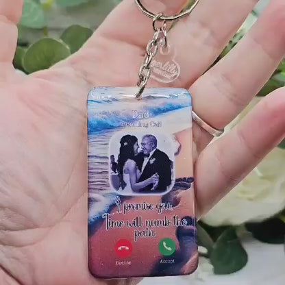 Time will numb the pain, mobile phone call screen personalised photo keyring, verse keyring, keepsake