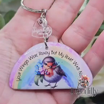 your wings were ready robin rainbow keyring, verse keyring, keepsake