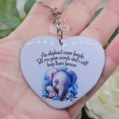 An elephant never forgets, heart keyring, verse keyring, keepsake