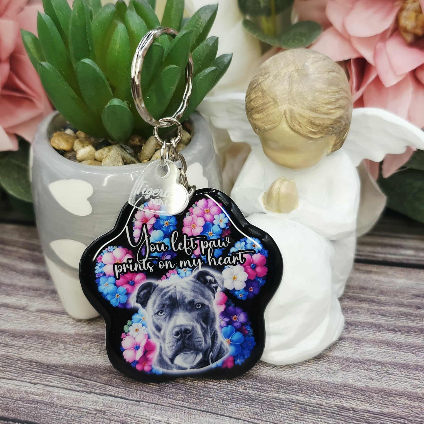 American bully (version 2) you left paw prints on my heart pet paw keyring keepsake