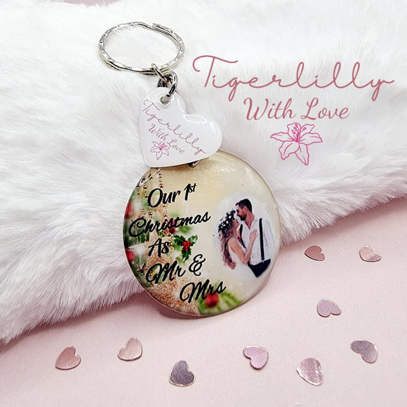 our 1st christmas as mr & mrs personalised photo keyring, verse keyring, keepsake