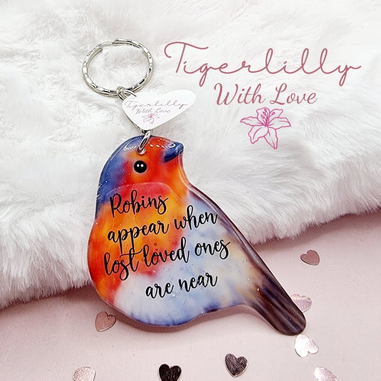 robins appear when lost loved ones are near, robin shaped keyring, verse keyring, keepsake