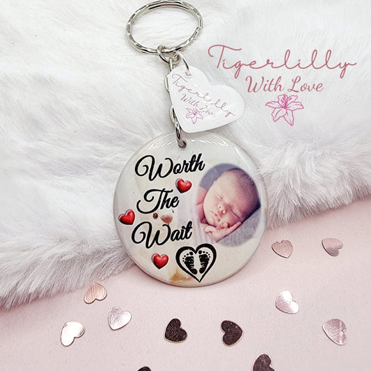 worth the wait personalised photo keyring, verse keyring, keepsake