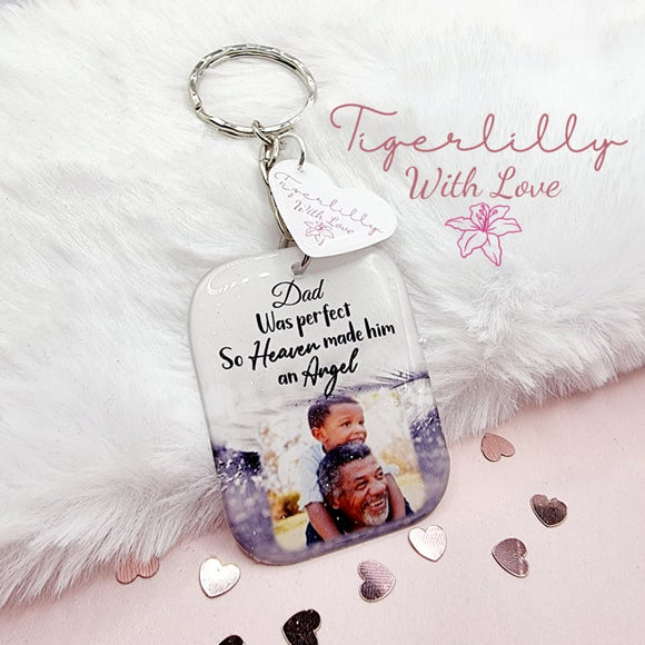male was perfect so heaven made him an angel personalised photo keyring, verse keyring, keepsake