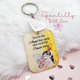 you're the angel that came and took the clouds away personalised photo keyring, verse keyring, keepsake