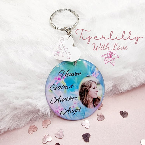 heaven gained another angel personalised photo keyring, verse keyring, keepsake