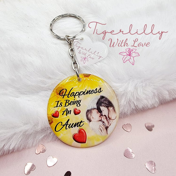 happiness is being an aunt personalised photo keyring, verse keyring, keepsake