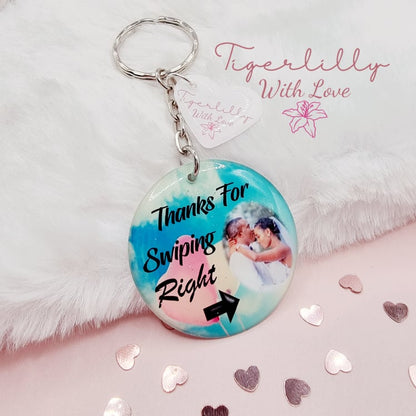 thanks for swiping right personalised photo keyring, verse keyring, keepsake