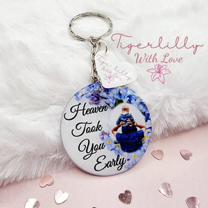 heaven took you early personalised photo keyring, verse keyring, keepsake