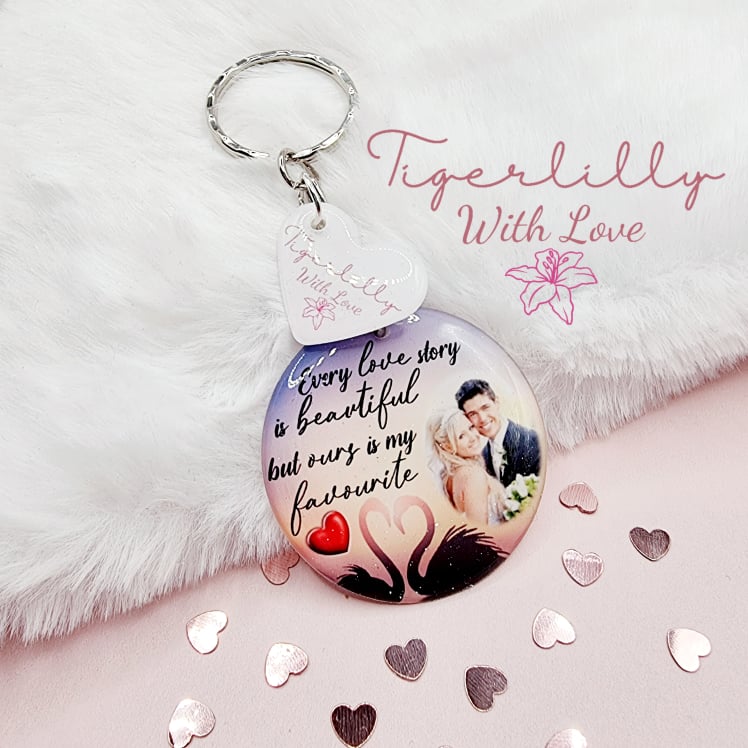 every love story is beautiful personalised photo keyring, verse keyring, keepsake
