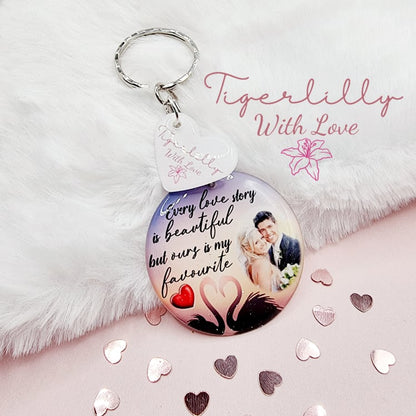 every love story is beautiful personalised photo keyring, verse keyring, keepsake