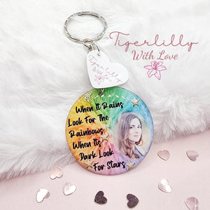 when it rains look for the rainbows personalised photo keyring, verse keyring, keepsake