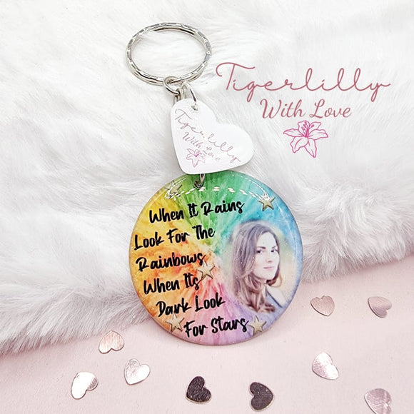 when it rains look for the rainbows personalised photo keyring, verse keyring, keepsake