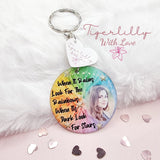 when it rains look for the rainbows personalised photo keyring, verse keyring, keepsake