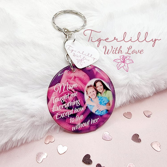 female taught me everything personalised photo keyring, verse keyring, keepsake