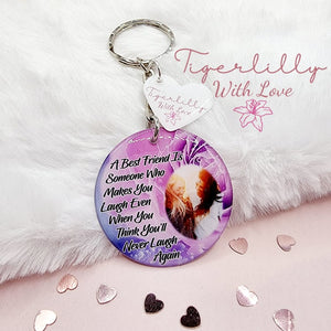 a best friend is someone that makes you laugh personalised photo keyring, verse keyring, keepsake