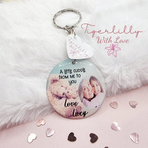 a little cuddle from me to you personalised photo keyring, verse keyring, keepsake