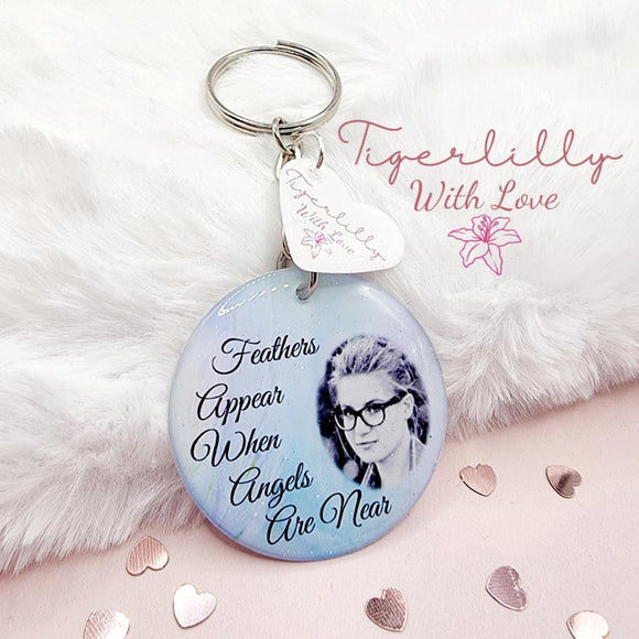 feathers appear when angels are near personalised photo keyring, verse keyring, keepsake