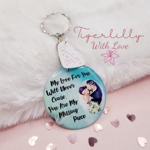 my love for you will never cease personalised photo keyring, verse keyring, keepsake
