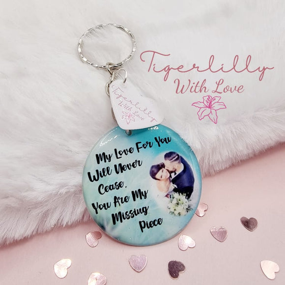 my love for you will never cease personalised photo keyring, verse keyring, keepsake
