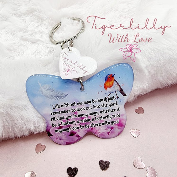 life without me butterfly shaped keyring, verse keyring, keepsake
