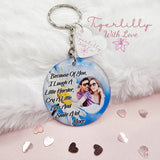 because of you i laugh a little harder personalised photo keyring, verse keyring, keepsake