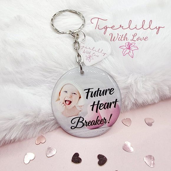 future heart breaker personalised photo keyring, verse keyring, keepsake