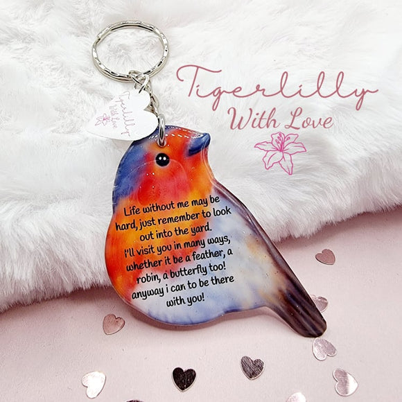 life without me robin shaped keyring, verse keyring, keepsake