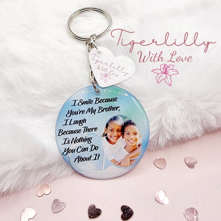 i smile because you are my brother personalised photo keyring, verse keyring, keepsake