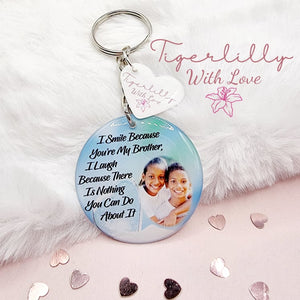 i smile because you are my brother personalised photo keyring, verse keyring, keepsake