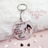 a mother is like a flower personalised photo keyring, verse keyring, keepsake