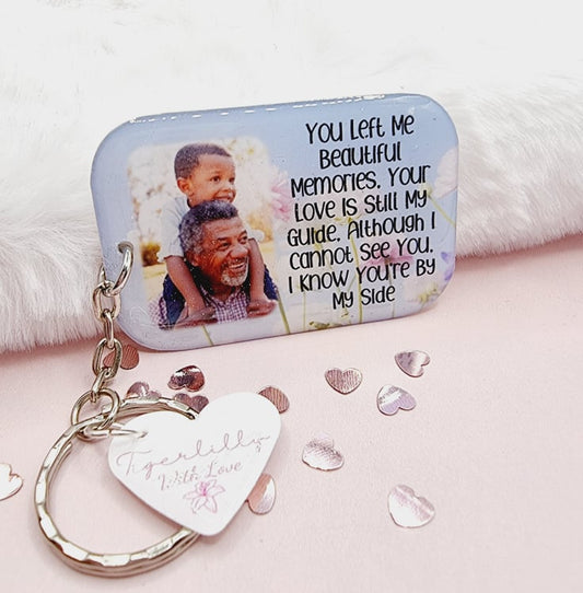 you left me beautiful memories personalised photo keyring, verse keyring, keepsake