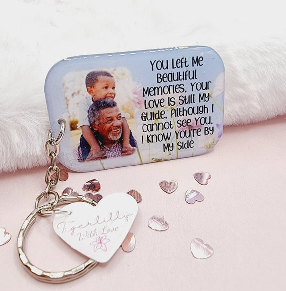 you left me beautiful memories personalised photo keyring, verse keyring, keepsake