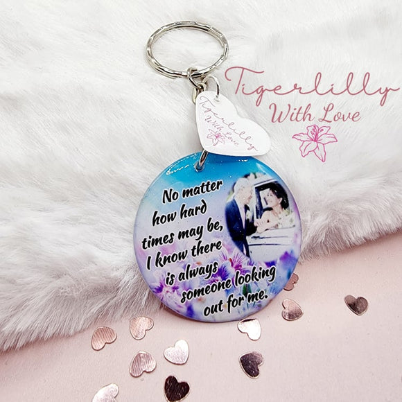 no matter how hard times may be personalised photo keyring, verse keyring, keepsake