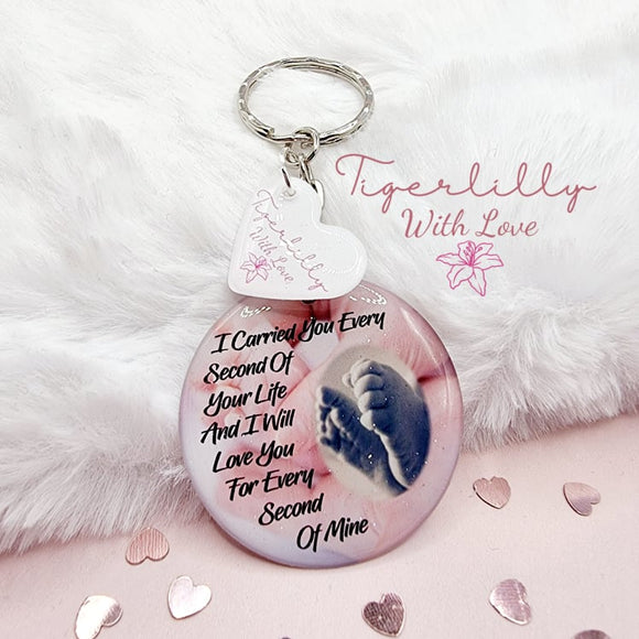 i carried you every second of your life personalised photo keyring, verse keyring, keepsake