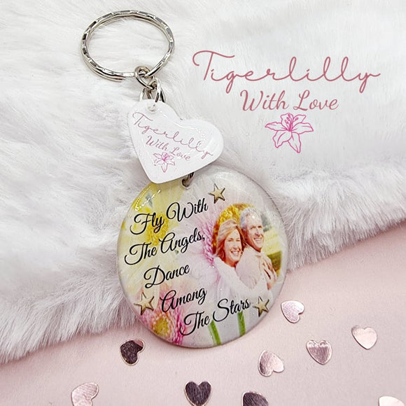 fly with the angels personalised photo keyring, verse keyring, keepsake