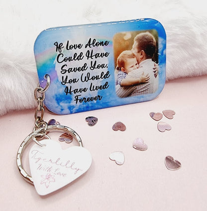 if love alone could have saved you personalised photo keyring, verse keyring, keepsake