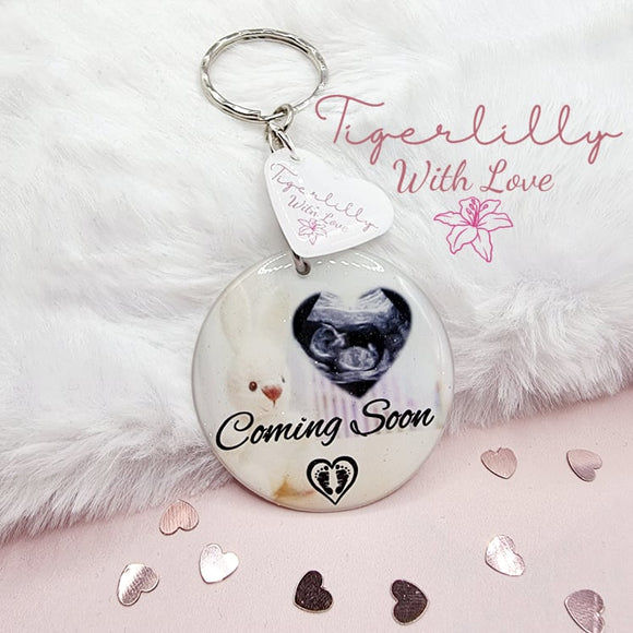 coming soon personalised photo keyring, verse keyring, keepsake