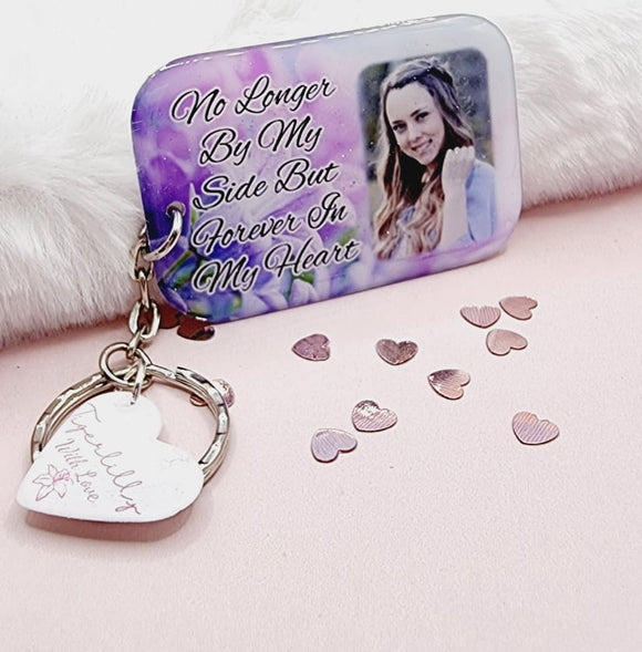 no longer by my side personalised photo keyring, verse keyring, keepsake