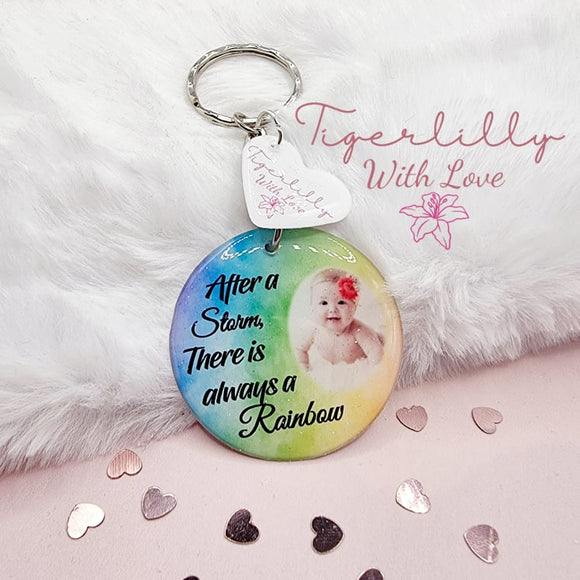 after a storm there is always a rainbow personalised photo keyring, verse keyring, keepsake