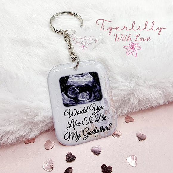 would you like to be my godfather? personalised photo keyring, verse keyring, keepsake
