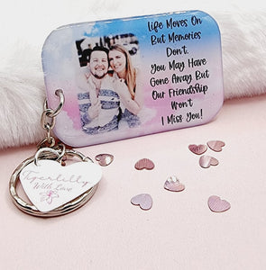 life moves on but memories dont personalised photo keyring, verse keyring, keepsake