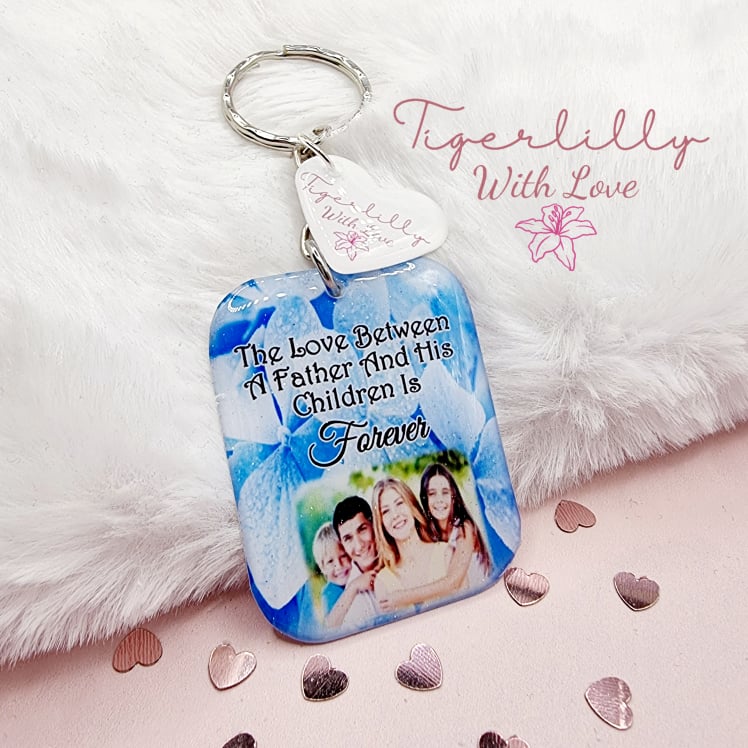 the love between a father and his children personalised photo keyring, verse keyring, keepsake