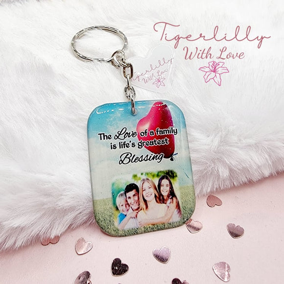 the love of a family is life's greatest blessing personalised photo keyring, verse keyring, keepsake