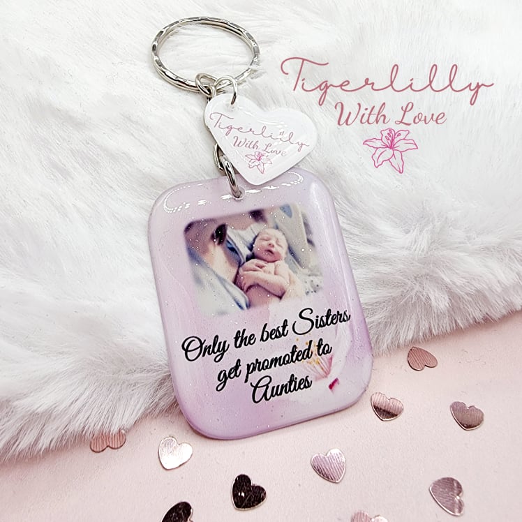 only the best sisters get promoted to auntie personalised photo keyring, verse keyring, keepsake