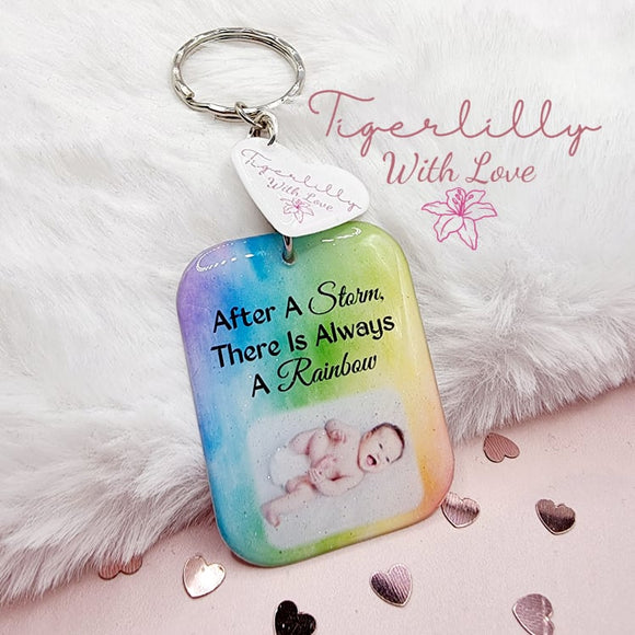 after a storm there is always a rainbow personalised photo keyring, verse keyring, keepsake