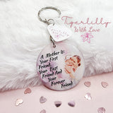 a mother is your first friend personalised photo keyring, verse keyring, keepsake