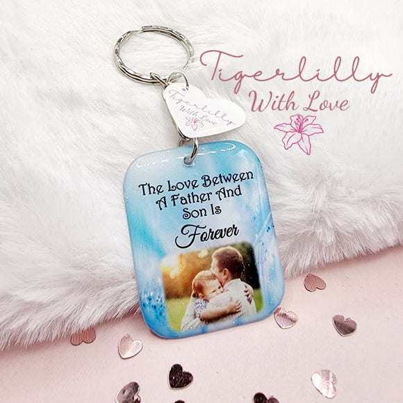 the love between a father and son personalised photo keyring, verse keyring, keepsake