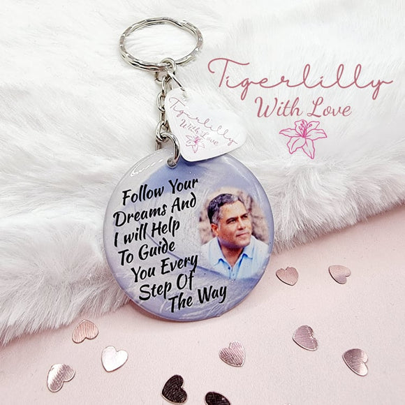 follow your dreams personalised photo keyring, verse keyring, keepsake